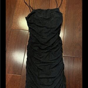 Princess Polly Black Sparkle Ruched Mini Dress